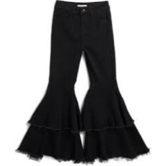 NWT GoGo Star Hippie Twee Layered-Ruffle Flare Leg  Jeans Black Kids Girl 12 - Picture 1 of 12
